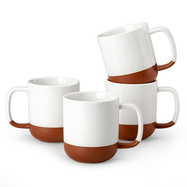 MALACASA Ceramic Coffee Mugs Set of 4, 16oz Coffee Cups, Modern Farmhouse Mugs for Coffee, Latte, Tea, Hot Chocolate, Cappuccino, Milk, Microwave & Dishwasher Safe, Khaki White, Series TARA
