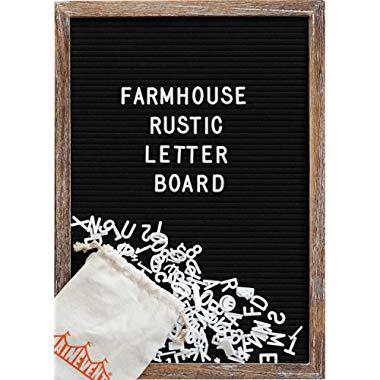 Felt Letter Board with 12x17 Inch Rustic Wood Frame, Script Words, Precut Letters, Picture Hangers, Farmhouse Wall Decor, Shabby Chic Vintage Decor, Black Felt Message Board