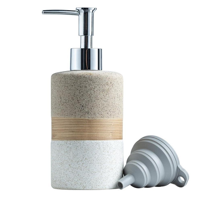 Cormomu Ceramic Dish Soap Dispenser Set with Silicone Funnel, Hand Soap, Shampoo, Body Wash, Lotion Dispenser for Kitchen and Bathroom, Stainless Steel Pump, Non Slip, 12 Oz