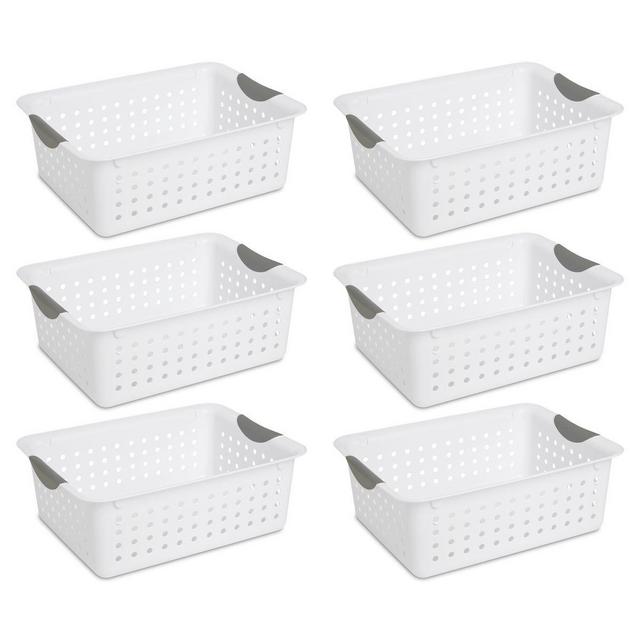 Sterilite 16248006 Medium Ultra Basket, White Basket w/ Titanium Inserts, 6-Pack