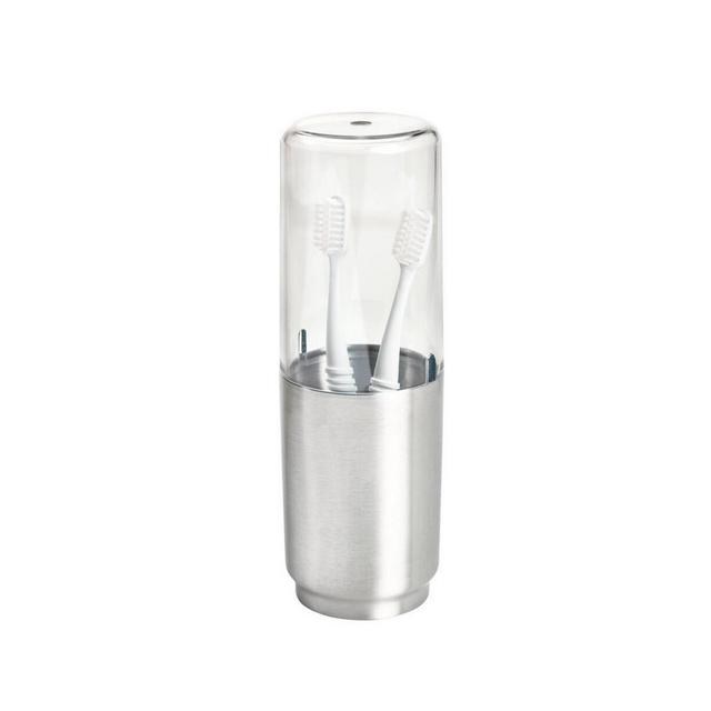 iDesign Stainless Steel Toothbrush Organizer with Cover - Clear/Brushed