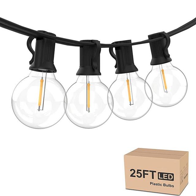 LED String Lights Outdoor, 25Ft Dimmable Globe Patio Lights with 12+1 (Spare) 1W G40 PC Shatterproof Bulbs, Waterproof Connectable Light String for Backyard Porch Cafe, 2700K Warm White