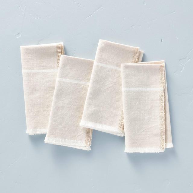 4pk Color Block Woven Napkin Set Beige/Cream - Hearth & Hand™ with Magnolia