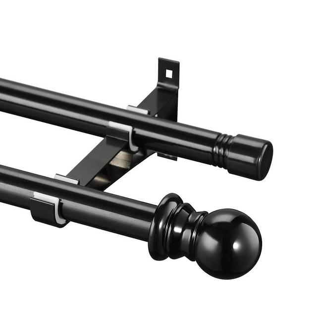 Double Curtain Rod - 1 Inch Heavy Duty Double Curtain Rods for Windows 28 or 42 inch - Black Dual Curtain Rod for Drapes and Curtains