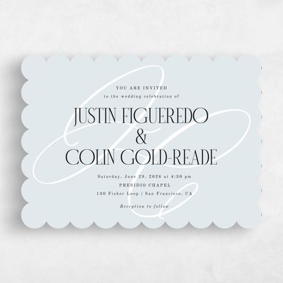 Blue Scalloped Wedding Invitation - Ferrara Landscape
