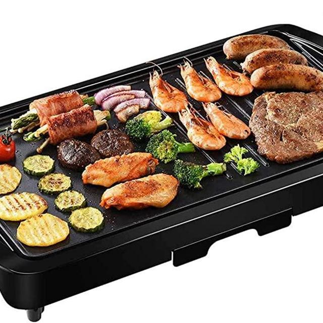 IKICH Electric Griddle, 1600W Indoor Smokeless Nonstick Electric Pancake Grill with Drip Tray, 2-in-1 Electric Griddle Grill with Cool-Touch Handle, Black