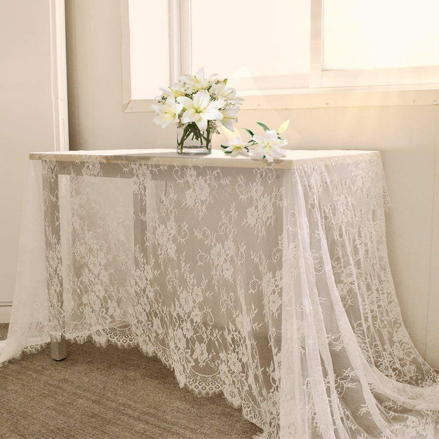 B-COOL 60 X120 Inch Classic White Wedding Lace Tablecloth Lace Tablecloth Overlay Vintage Embroidered Lace Overlay for Rustic Wedding Reception Decor Spring Summer Outdoor Party