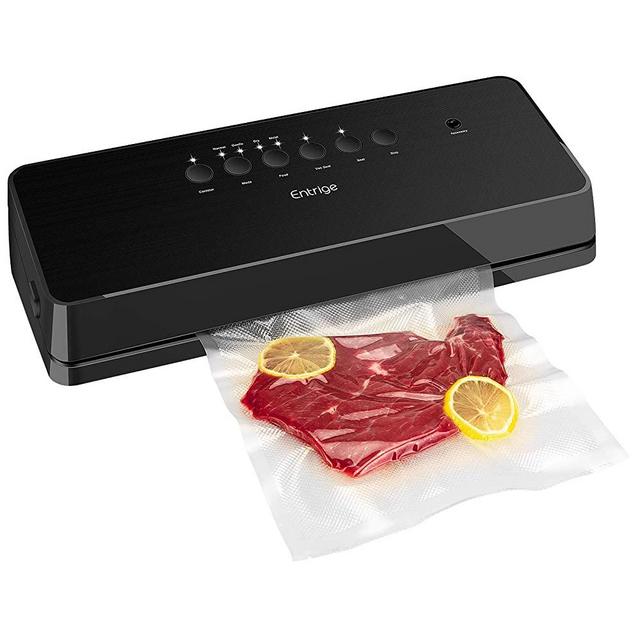 Vacuum Sealer Machine by Entrige, Automatic Food Sealer for Food Savers w /Starter Kit, Dry Moist Food Modes, Easy to Clean, Led Indicator Lights, Compact Design, Black