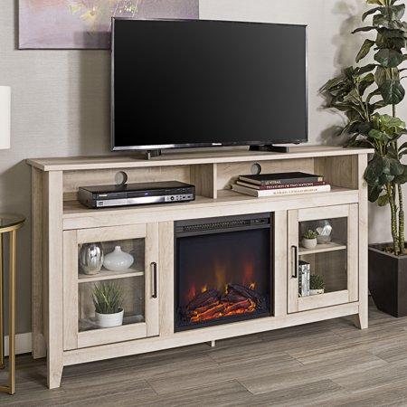 Walker Edison Tall Fireplace TV Stand for TVs up to 64" - White Oak
