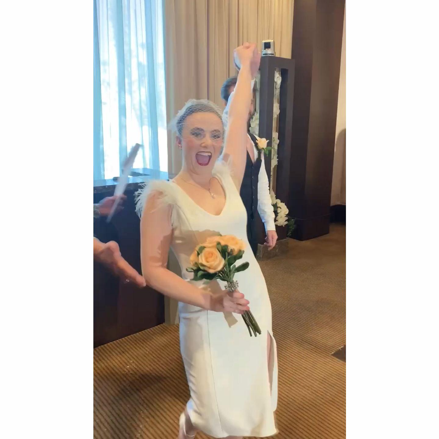 Walking back down the aisle after saying "I do."