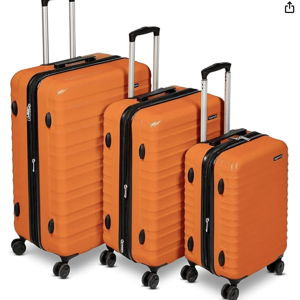Amazon Basics 3-Piece Hardshell Spinner Luggage Set (21", 26", 30"), Expandable, Scratch-Resistant Surface, Four Multi-directional Wheels, Orange