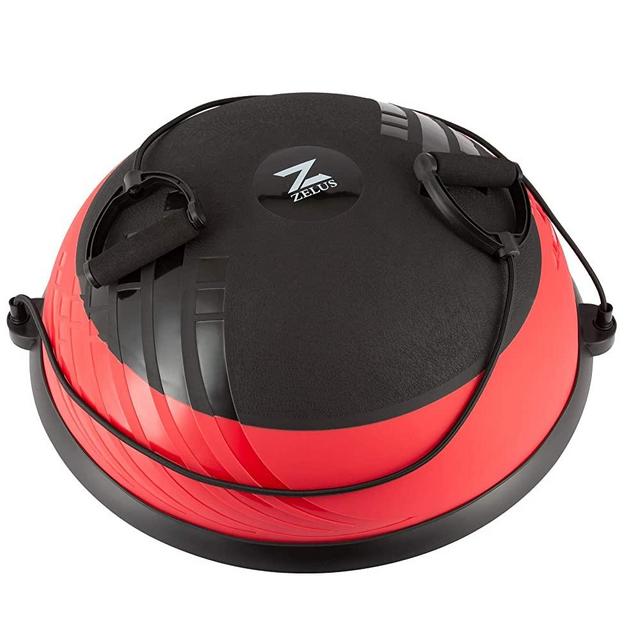 ZELUS Balance Ball Trainer Half Yoga Exercise Ball with Resistance Bands and Foot Pump for Yoga Fitness Home Gym Workout