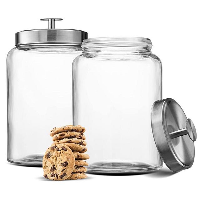 Kook Glass Large Kitchen Canister Set, Food Storage Containers, Bathroom Jars, Airtight Lids, 3.7 Liters, .98 gallons, Set of 2 (Stainless Steel)