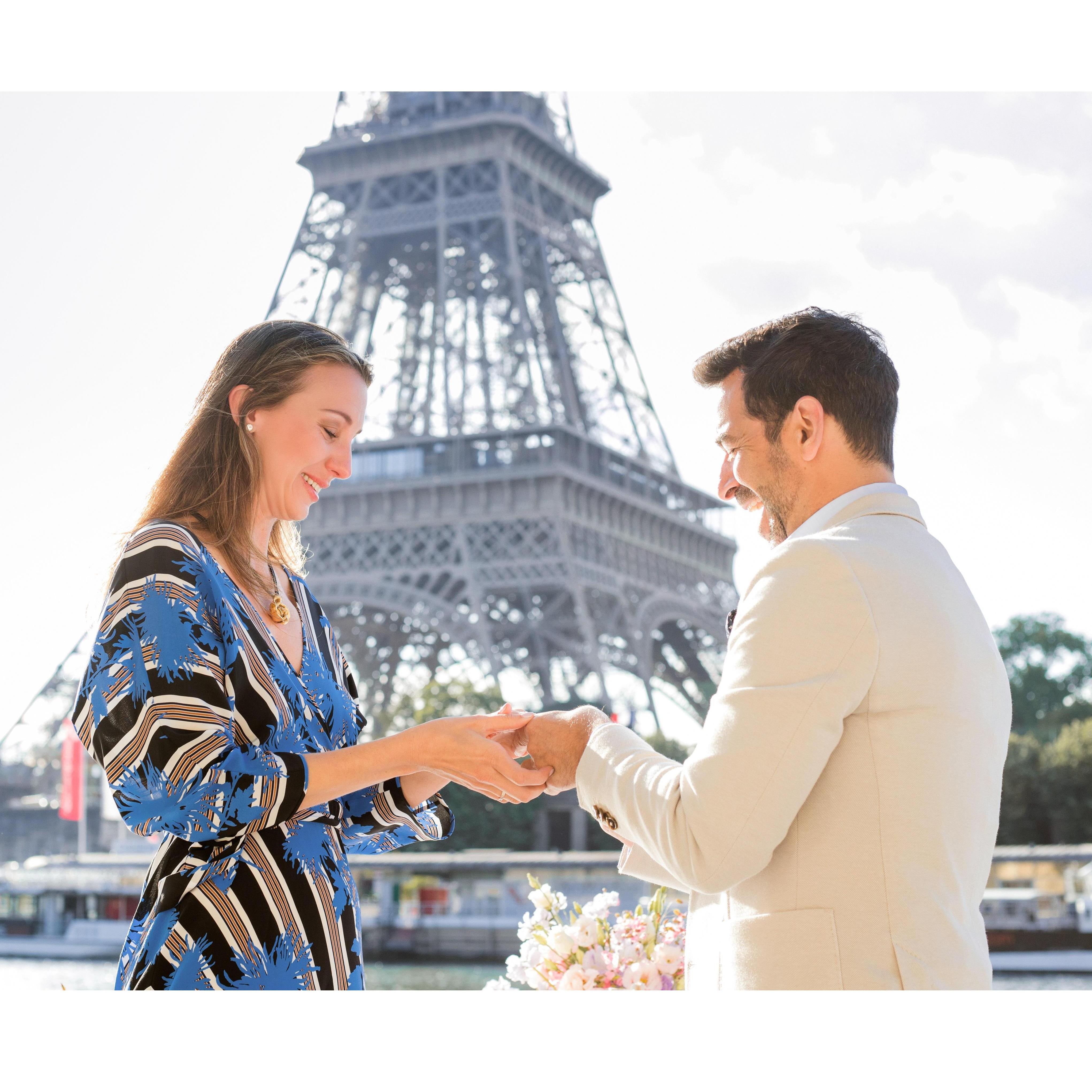 This moment he slips (pushes) the ring on my finger.