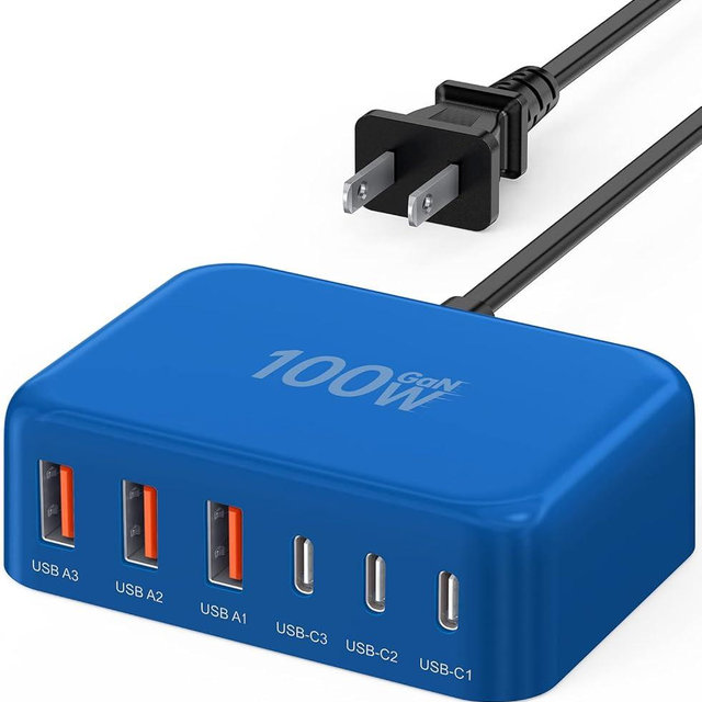 [2026 Updated] USB C Fast Charger, 100W GaN 6 Port Type C Charging Station Hub Block Cube, USB C Wall Charger Power Strip Adapter Plug for iPad iPhone 17 16 15 14 Pro Max Pixel Note Galaxy, 5ft Cord