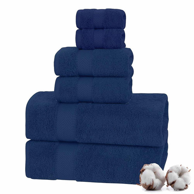 TEXTILOM 100% Turkish Cotton 6 Pcs Bath Towel Set, Luxury Bath Towels for Bathroom, Soft & Absorbent Bathroom Towels Set (2 Bath Towels, 2 Hand Towels, 2 Washcloths)- Navy