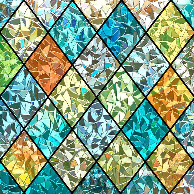 Sunbaby Window Privacy Film Stained Glass Decorative Rainbow Window Cling 3D Static Clings Colorful for Home Decoration, Anti-UV & Heat Control Non-Adhesive (29.5"x78.7")