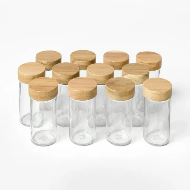 24pc Glass Spice Jar Set with Funnel and Labels Natural Wood - Figmint™