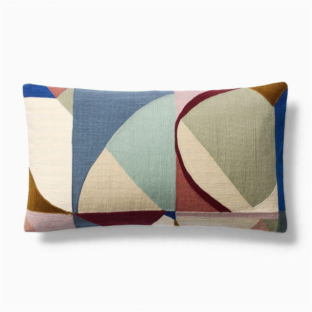 Crewel Colored Shapes Pillow Cover 12x21 , Multi