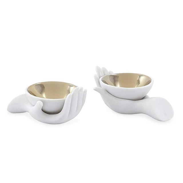 Jonathan Adler Eve Salt & Pepper Cellars, white & gold, "3.5"" w, 2.5"" d, 2.75"" h"