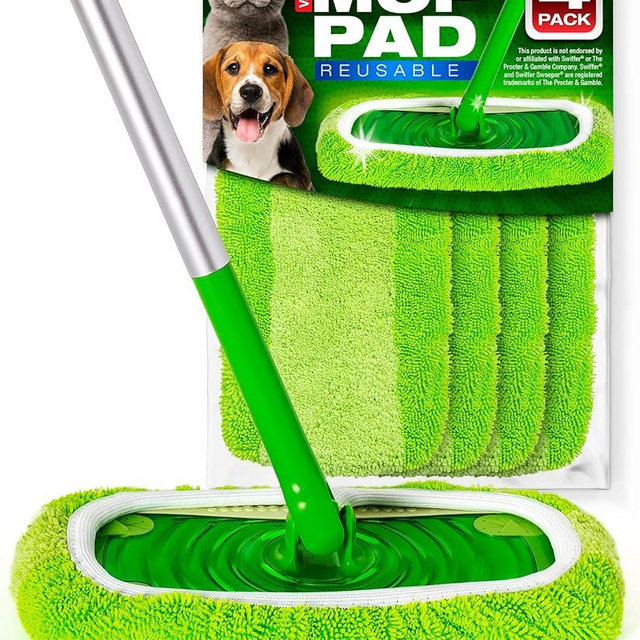 VanDuck Reusable Mop Pads Compatible with Swiffer Sweeper Mops (4-Pack) - Washable Microfiber Mop Pads for Wet & Dry Use - All Purpose Floor Mopping and Cleaning Product