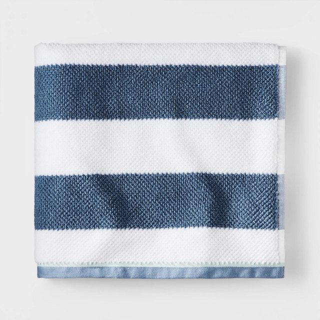 Striped Bath Towel Navy with SILVADUR™ Antimicrobial Technology - Pillowfort™