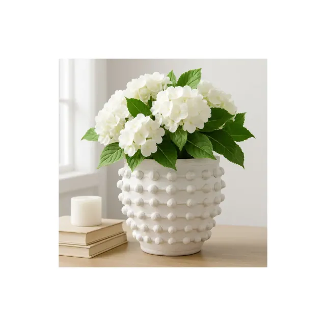 Stone Ceramic Planter with Raised Textured Surface and Rounded Edge Design - Contemporary Decorative Accent Pot with Sculpted Detail