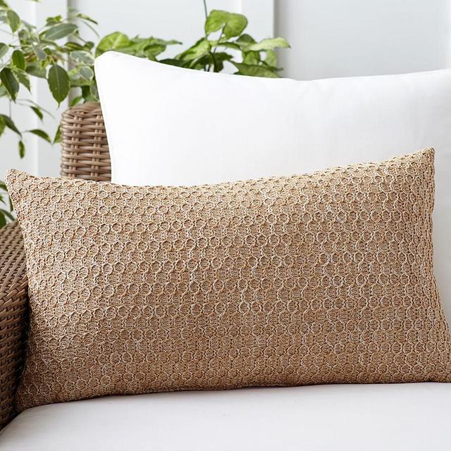Honeycomb Faux Fiber Indoor/Outdoor Pillow, 16 x 26", Natural