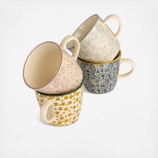 Floral Print Stoneware Mug, Set of 4