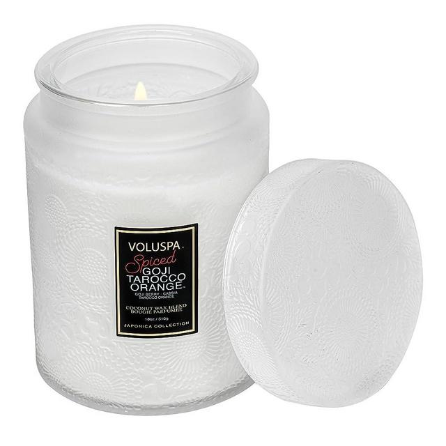 Voluspa Spiced Goji Tarocco Orange Candle | 18 Oz | Large Glass Jar with Matching Glass Lid | 18 Oz. | Holiday Scent | All Natural Wicks and Coconut Wax for Clean Burning