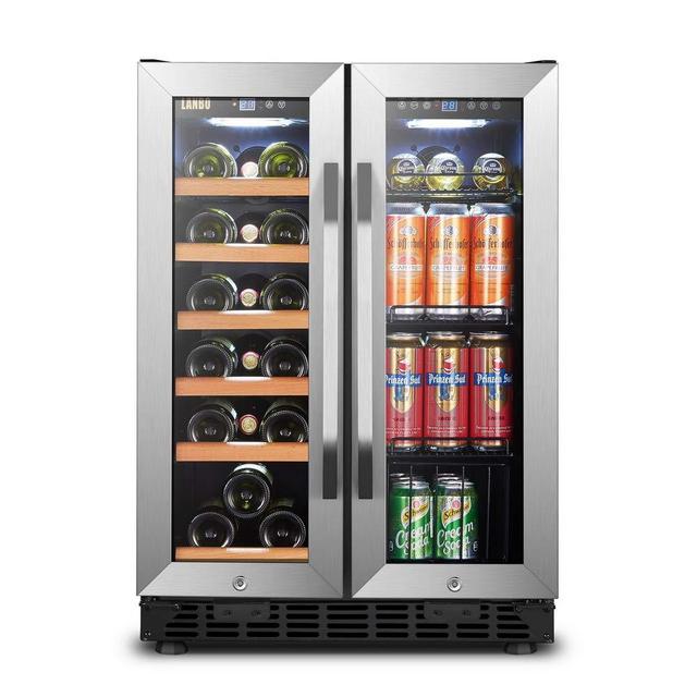 Lanbo Wine and Beverage Refrigerator, Dual Zone Built-in Wine and Drink Center, 18 Bottle and 55 Can