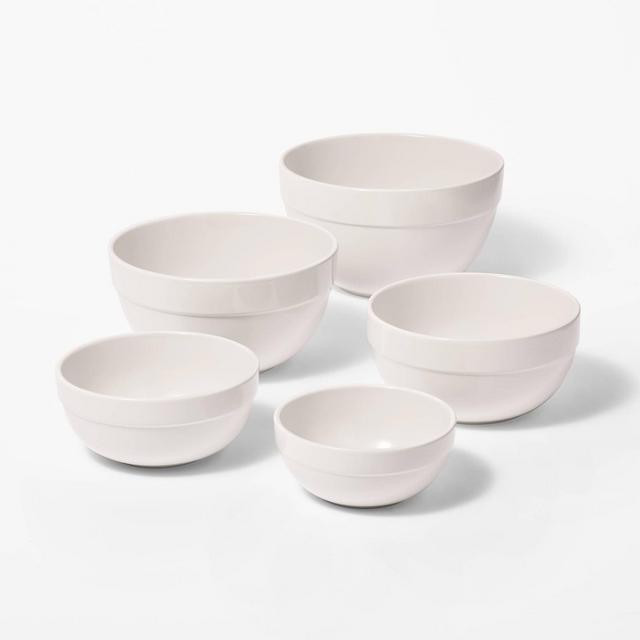 5pc Earthenware Ceramic Mixing Bowl Set Cream - Figmint™