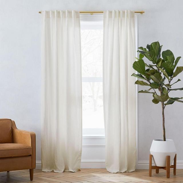 Custom Size Solid European Flax Linen Curtain with Cotton Lining, Natural, 48"x58"