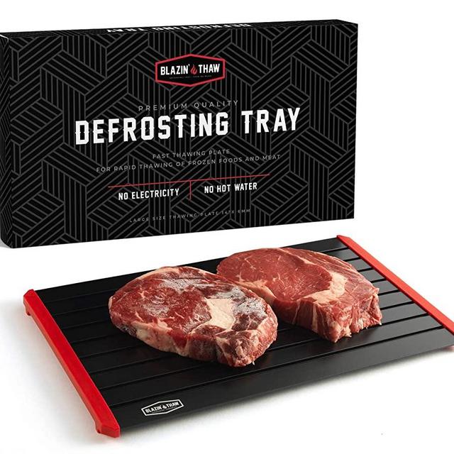 Blazin' Thaw NEW 6mm Defrosting Tray | 14” Large Size Fast Thawing Plate with Extra Thickness for MORE Defrost Power | Thawing Tray for Frozen Meat and Foods | Thick Grooves Non Drip Mat |