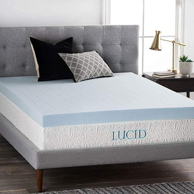 LUCID 4 Inch Gel Memory Foam Mattress Topper Queen