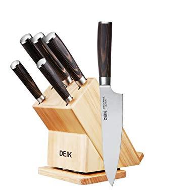 Deik Knife Set, Rotatable Knife Block Set, High Carbon Stainless Steel with Pakka Wood Handle, 6 Pieces