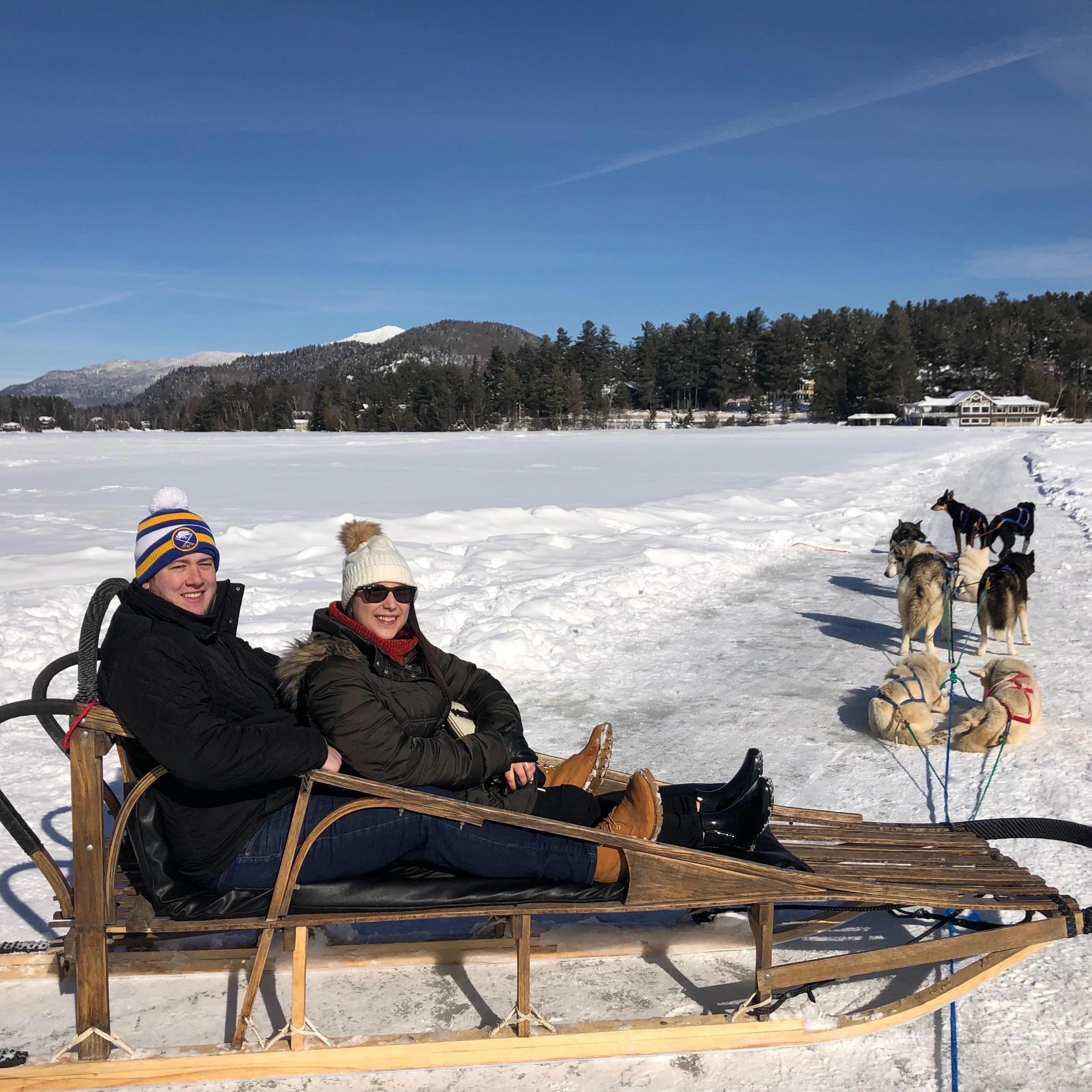 Dogsledding around Mirror Lake in Lake Placid, NY