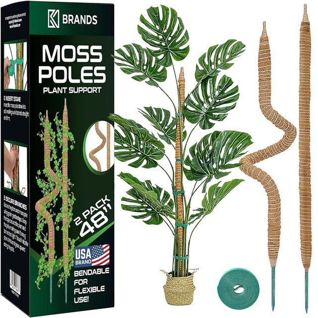 2 Pack 48'' Bendable Moss Pole Monstera Plant Support for Climbing Indoor Plants - Stakes for Potted Climbers - Tall Sticks Indoor Trellis for Houseplants - Accessories for Monstera Pot