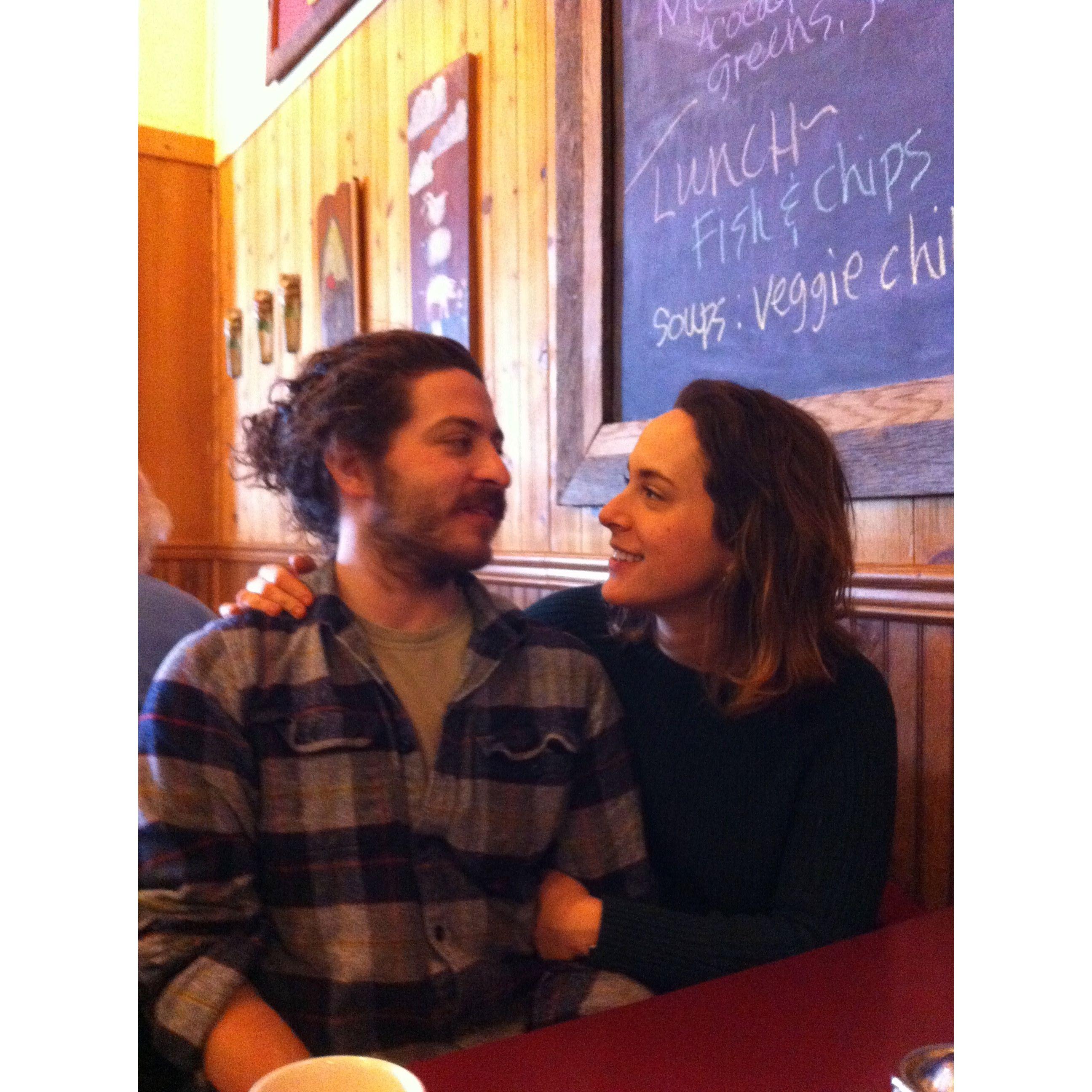 Here we are at our favorite restaurant, Salt Fork, in Solon, IA. We met in Iowa City when Sophie first came to visit the printmaking department. It was love at first sight!!