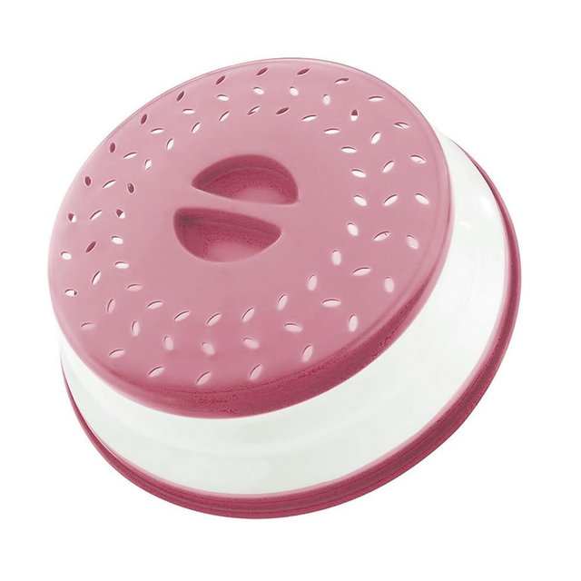 Collapsible Microwave Splatter Cover, 10.5 Inch, Dishwasher-safe, Microwave Plate Cover With Steam Vent，BPA-Free Silicone & Plastic (Dark pink)