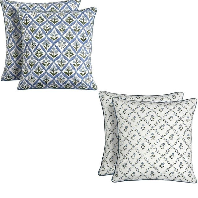 Ridhi Decorative Cotton Pillow Covers - Square Light Steel Blue 18" x 18" & Square Powder Blue 18" x 18"