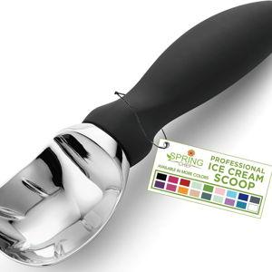 Spring Chef Heavy Duty Ice Cream Scoop with Comfortable Handle - Professional Ice Cream Scooper for Gelato, Sorbet, Cookie Dough, Melon, Frozen Yogurt - Dishwasher Safe Metal Kitchen Tool - Black