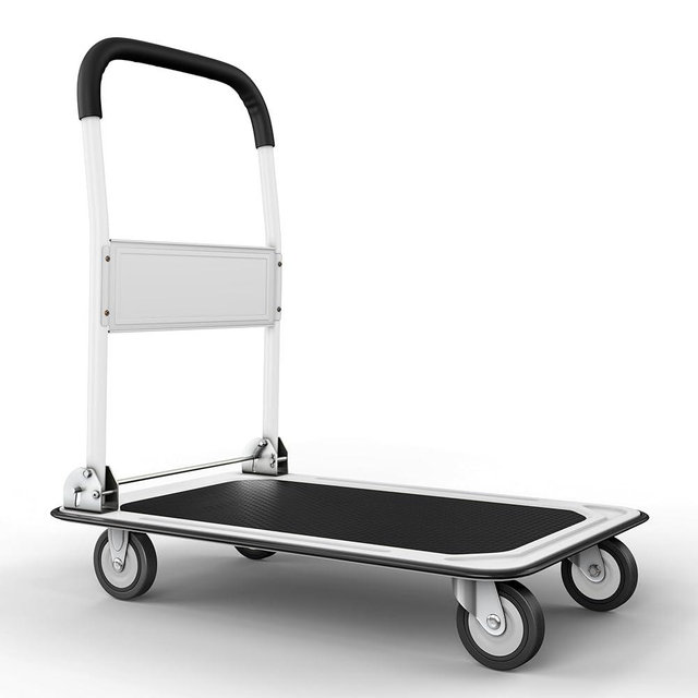 Upgraded Foldable Push Cart Dolly | 330 lbs. Capacity Moving Platform Hand Truck | Heavy Duty Space Saving Collapsible | Swivel Push Handle Flat Bed Wagon - White