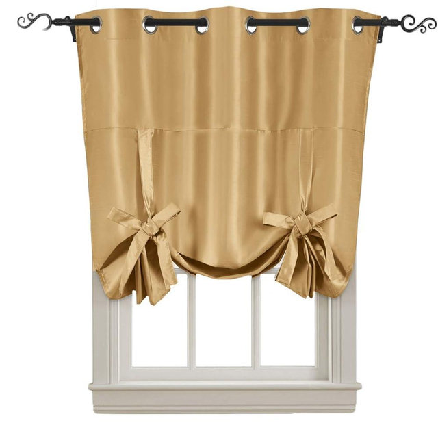 Royal Hotel Bedding Soho Tie Up Shade, 100% Blackout Window Curtain Panel, Top Grommet Faux Silk Panel, Solid Curtains, 63 Inches Long, Gold