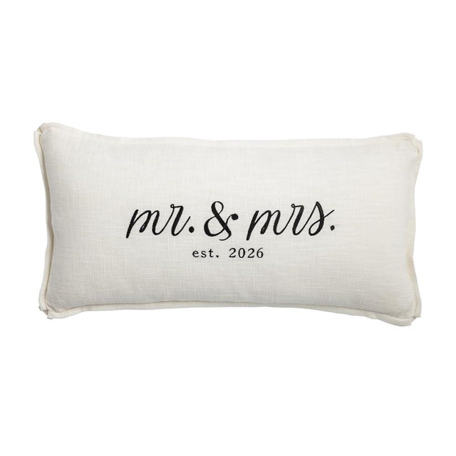 Mud Pie White Cotton Lumbar Mr. & Mrs. 2026 Wedding Pillow