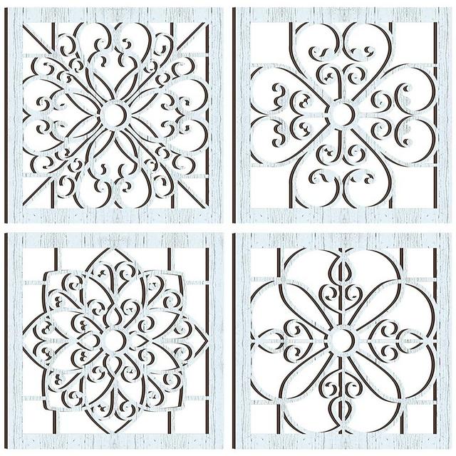 4 Pieces Thicken Rustic Wall Decor Modern Farmhouse Wall Art Decor Wooden Hollow Carved Design Rustic Wall Art for Living Room Bedroom Hallway Decor Office Kitchen Wall Decoration (Delicate Style)