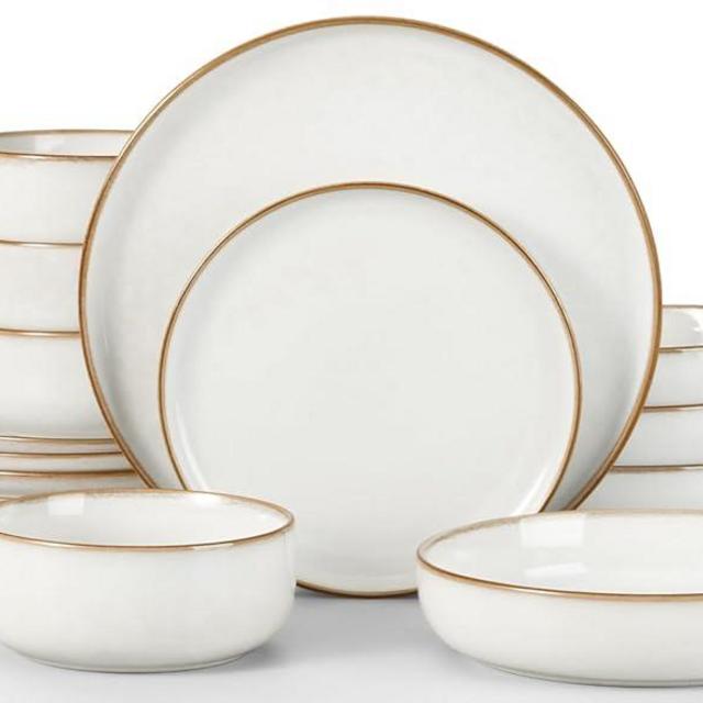 Herogo Dinnerware Sets with Pasta Bowls for 4, 16 Piece Dinner Salad Plates and Cereal Serving Bowls, Double Reactive Glaze, Microwave & Dishwasher Safe, Chip & Scratch Resistant, Ivory White
