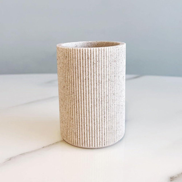 Sand Beige Toothbrush Holder for Bathroom, Natural Boho Farmhouse Style, Unbreakable Small Bathroom Cup