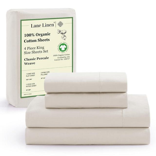 LANE LINEN 100% Organic Cotton King Bed Set, 4-Piece Cotton Bed Sheets, Crisp Percale Weave, Ultra Soft Bedding Sets & Collections, 15" King Size Sheets Deep Pocket Set - Glacier Grey