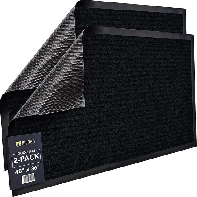 Sierra Concepts Front Door Mat X-Large Welcome Floor Mats - Entryway Indoor Outdoor Entrance Doormat, Patio, Porch, Muddy Dog Shoe, Inside Outside Low Profile 48x36in, 2-Pack Black